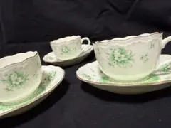 NARUMI ナルミ 廃盤品 花 グリーン 金彩 カップ＆ソーサー 3客