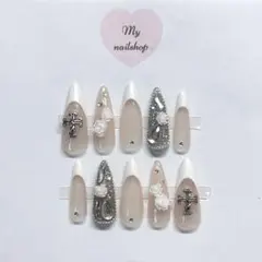 ネイルチップ クロムネイル バラ フレンチ 埋めつくし