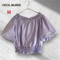 セシルマクビー オフショル ブラウス M パープル ボリューム袖 ショート丈