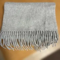 Chloé グレー ウール マフラー フリンジ付き