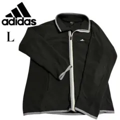 adidasアディダス　フリースジャケット　刺繍ロゴ　フルジップ　ブラック