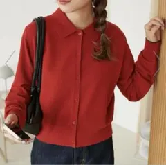 新品　ディスコート　モチモチ衿付きカーディガン　定価6,600円　レッド　赤