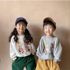 キッズトレーナー　淡色トレーナー　スウェット　キッズ　韓国子ども服　レトロ
