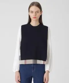 ブルーレーベルクレストブリッジ ニットベスト付きチェックコンビブラウス