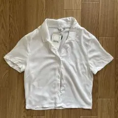 【新品】半袖 ショート丈 クロップド ホワイト ボタン 襟 ボタン シャツ XS