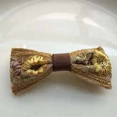 インド刺繍リボンヘアバレッタ　ゴールド