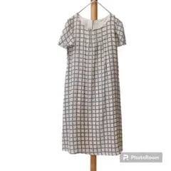 innowave イノウェーブ 【M】ひざ丈ワンピース 総柄 格子柄 美品