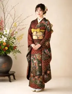 振袖セット 光沢 桜と蝶 煌びやか くすみブルー パープル 小柄さん向け