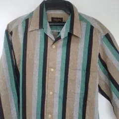 GELORD 長袖シャツ 茶色 緑 ストライプ　M 春秋
