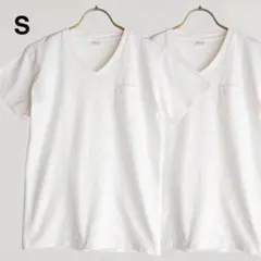 【2枚パック】ポケット付 Vネック Tシャツ S ホワイト 無地 日本製のサムネイル