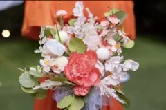 ブーケ　ブートニア　結婚式　フォトウェディング　オレンジ