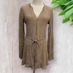 w closet チュニック トップス 長袖 Vネック ライトブラウン