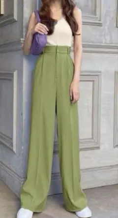 【最終値下げ】センタープレスワイドタックロングパンツ gm615 ピスタチオ