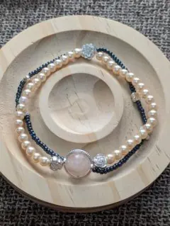 淡水パールと天然石のブレスレット