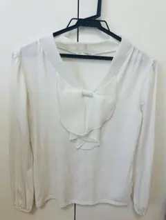 ✨値下げ✨リボンレースシフォンブラウス白　オフィス　セレモニー　サイズ38