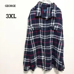 GEORGE ネルシャツ 厚手 チェック ネイビー 古着 3XL ユニセックス