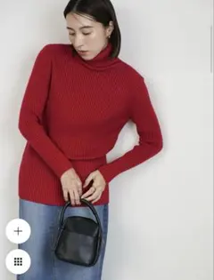 リブ編みタートルネックニット レッド　select moca