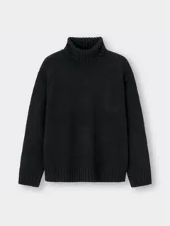 ローゲージタートルネック長袖セーター　黒