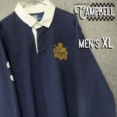 【レアXL☆EU輸入90s】ポロバイラルフローレン 刺繍ラガーシャツ　ネイビー