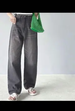 ゆったりハイウエストワイドストレート無地&デニム&チノカラーパンツ