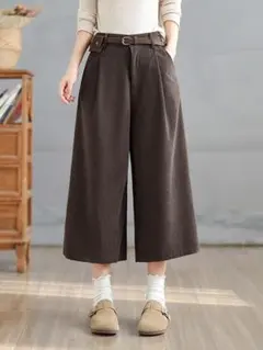 大人気 八分丈 ワイドパンツ コーデュロィ 着痩せ 大きいサイズ カジュアル