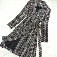 DVF　ラップワンピース　ドレス　ベルトリボン　チェーン柄　長袖　2　黒金　ラメ