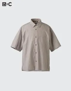 ブロードオーバーサイズシャツ／ストライプ 半袖 ブラウン（UNIQLO C）