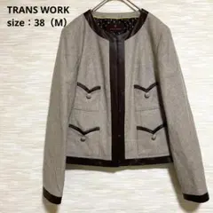 TRANS WORK ノーカラージャケット【M】羊毛 エレガント 上品 1535のサムネイル