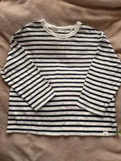 BEAMS 白と紺のストライプ 長袖カットソー