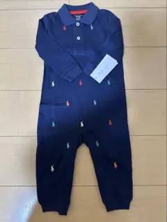 新品タグ付 ラルフローレン 長袖ロンパース カバーオール 12M 80 ポニー