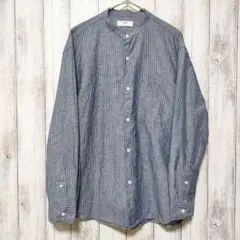 ユニクロ (M)　コットンリネン スタンドカラー シャツ　ストライプ