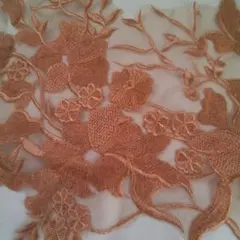 【1つ買うと1つオマケ】オレンジ花柄刺繍レース生地