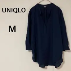 UNIQLO ユニクロ レーヨンエアリースタンドブラウス ネイビー M
