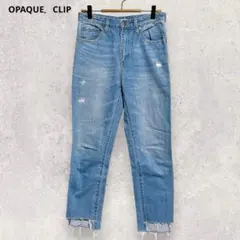 オペークドットクリップ デニムパンツ S ブルー カットオフ ダメージ加工