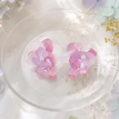 本物の紫陽花＊透明感あふれる淡色フラワーピアス/ノンホールピアス（イヤリング）
