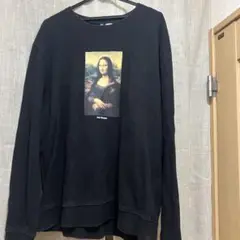 モナリザプリント ブラック長袖トレーナー