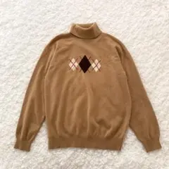 カシミヤ100% タートルネックセーター ダイヤ柄 ニット