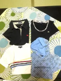 Burberry 4枚セットチェック柄 フード付き Tシャツ・黒・白