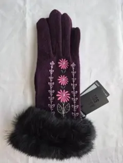 ANNA SUI 手袋 パープル ファー刺繍 新品