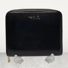美品 agnes b アニエスベー 二つ折り 財布 ミニウォレット レザー 黒のサムネイル