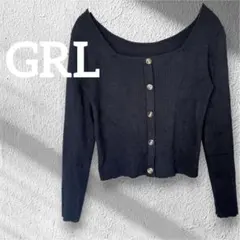 GRL グレイル　リブニット 長袖 スクエアネック ブラック　Mサイズ
