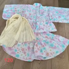 女の子浴衣120 花柄(髪飾りつき)