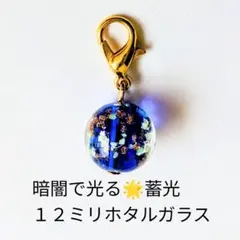 暗闇で光る蓄光ホタルガラスとんぼ玉チャームネイビーのサムネイル