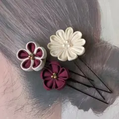 つまみ細工髪飾り 544　えんじ　卒業式　袴用　髪飾り　和装用　大人用　着物ヘア