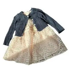 フォーマルドレス ワンピース　ピンク　花刺繍　ネイビーカーディガン　100 子供