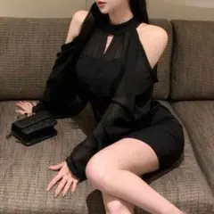 SHEIN Dazy 長袖 シースルー ドレス タイト ミニ丈 ワンピース S