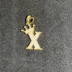 ネックレスチャーム　ヘッド　クラウン　ゴールド　イニシャル　アクセサリー　X