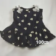 【美品】プティマイン　濃紺　ラメハート　ノースリーブチュニックTシャツ100㎝