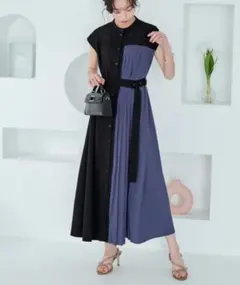 ルイルエブティック　プリーツパネルフレンチスリーブ ロングワンピース大きいサイズ