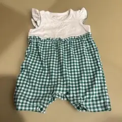 緑と白のチェック柄ロンパース